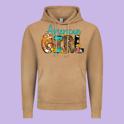 American Girl, Western Cowhide Vintage Hoodie Designed By Cowcowdesign