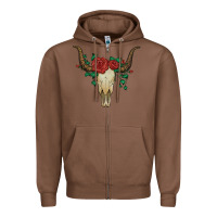 Chestnut bull skull with roses Zipper Hoodie - Artiststas