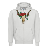 Dove Grey bull skull with roses Zipper Hoodie - Artiststas