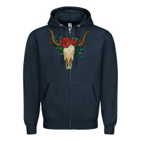 Navy bull skull with roses Zipper Hoodie - Artiststas