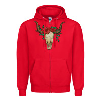 Red bull skull with roses Zipper Hoodie - Artiststas