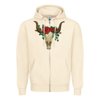 Sandshell bull skull with roses Zipper Hoodie - Artiststas