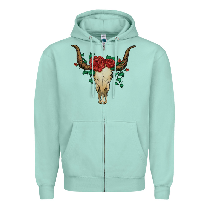 Bull Skull With Roses Zipper Hoodie by Artiststas | Teevron
