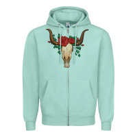 Seafoam bull skull with roses Zipper Hoodie - Artiststas
