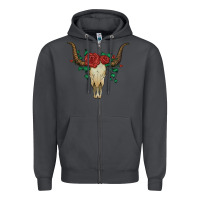 Smoke bull skull with roses Zipper Hoodie - Artiststas