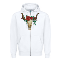 White bull skull with roses Zipper Hoodie - Artiststas