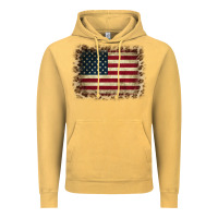 Vintage Mustard America Flag and Leopard Vintage Hoodie - CowCowDesign