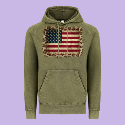 America Flag And Leopard Vintage Hoodie Designed By Cowcowdesign