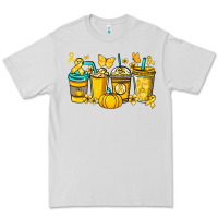 Dove Grey Childhood Cancer coffee cups yellow ribbon Premium Tee - NancyCooperArtShop