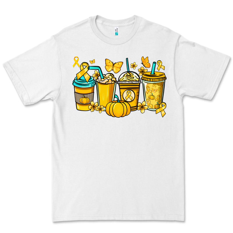 Childhood Cancer Coffee Cups Yellow Ribbon Premium Tee by NancyCooperArtShop | Teevron