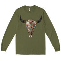 Army Green Leopard Bull Skull Long Sleeve Tee - Jasminsmagicworld