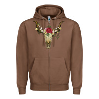 Chestnut bull skull with rose and flowers Zipper Hoodie - Artiststas