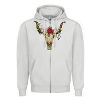 Dove Grey bull skull with rose and flowers Zipper Hoodie - Artiststas