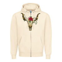 Sandshell bull skull with rose and flowers Zipper Hoodie - Artiststas