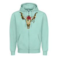 Seafoam bull skull with rose and flowers Zipper Hoodie - Artiststas