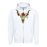 White bull skull with rose and flowers Zipper Hoodie - Artiststas