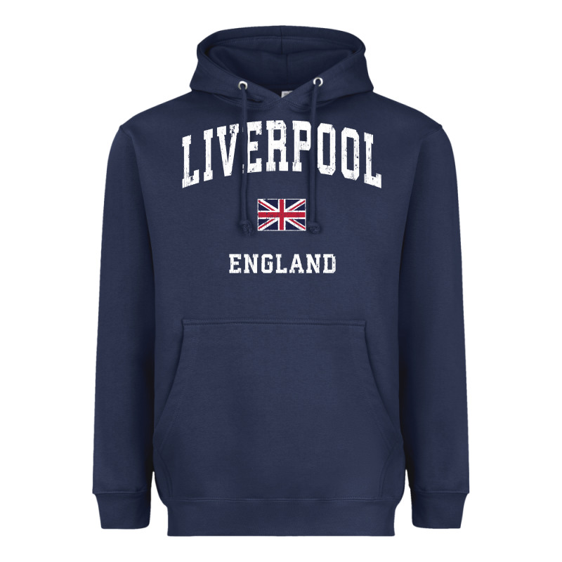 Liverpool England Vintage Athletic Sports Design Heavyweight Hoodie by longCreatives | Teevron