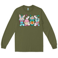Army Green Easter bunnies coffee cups Long Sleeve Tee - OliviaCreatesArt