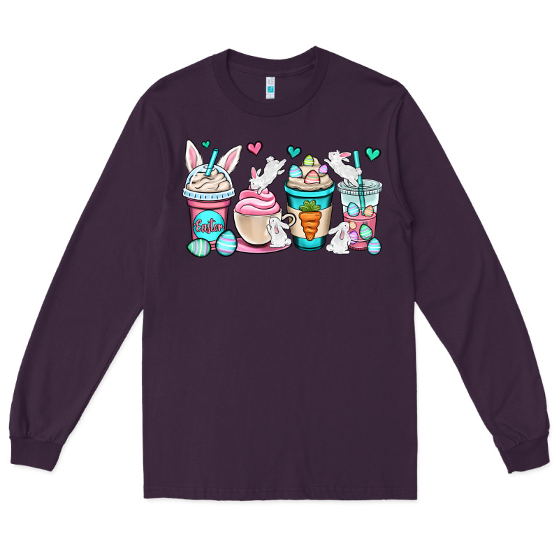Easter Bunnies Coffee Cups Long Sleeve Tee by OliviaCreatesArt | Teevron