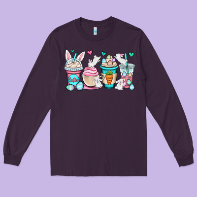Easter Bunnies Coffee Cups Long Sleeve Tee Designed By Oliviacreatesart