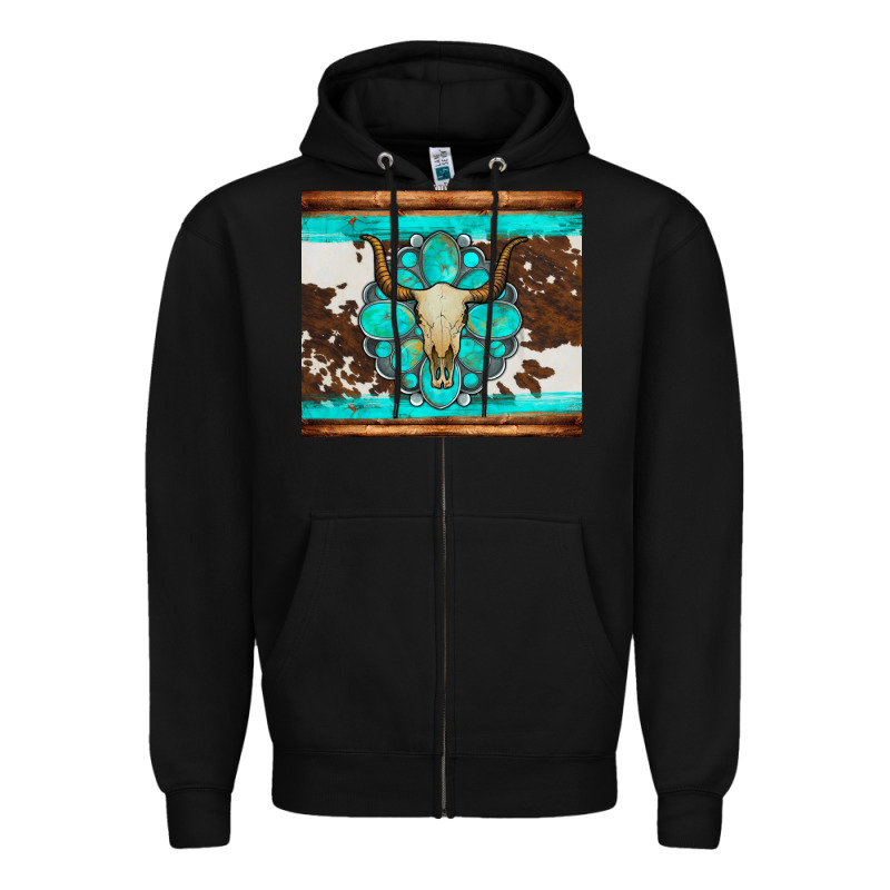 Bull Skull And Turquoise Cowhide Tumbler Zipper Hoodie by Artiststas | Teevron