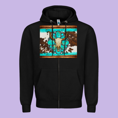 Bull Skull And Turquoise Cowhide Tumbler Zipper Hoodie Designed By Artiststas