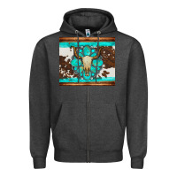 Charcoal Heather bull skull and turquoise cowhide tumbler Zipper Hoodie - Artiststas
