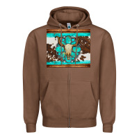 Chestnut bull skull and turquoise cowhide tumbler Zipper Hoodie - Artiststas