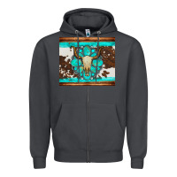 Smoke bull skull and turquoise cowhide tumbler Zipper Hoodie - Artiststas