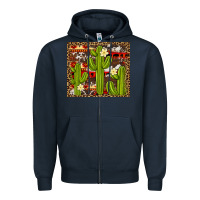 Navy aztec cowhide cactus background Zipper Hoodie - Artiststas