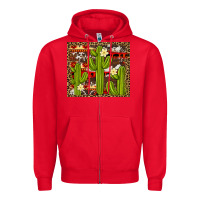 Red aztec cowhide cactus background Zipper Hoodie - Artiststas