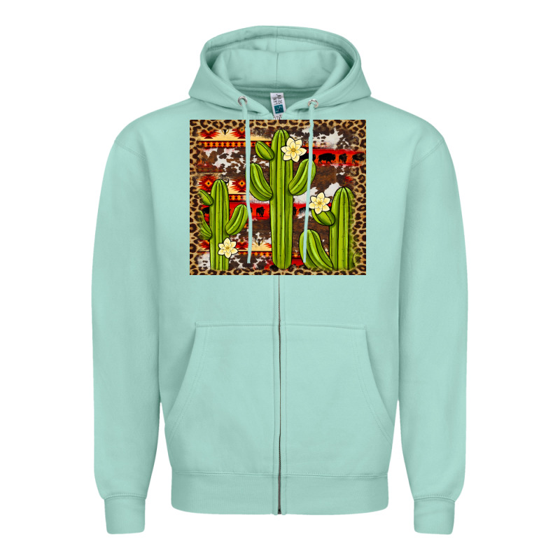 Aztec Cowhide Cactus Background Zipper Hoodie by Artiststas | Teevron