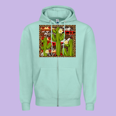 Aztec Cowhide Cactus Background Zipper Hoodie Designed By Artiststas
