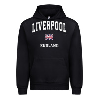 Black Liverpool England Vintage Athletic Sports Design Urban Hoodie - longCreatives