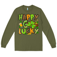 Army Green St. Patrick's Happy go lucky Long Sleeve Tee - OliviaCreatesArt