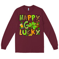 Burgundy St. Patrick's Happy go lucky Long Sleeve Tee - OliviaCreatesArt