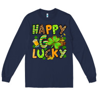 Navy St. Patrick's Happy go lucky Long Sleeve Tee - OliviaCreatesArt
