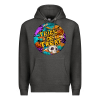 Charcoal Heather Trick Or Treat Hallowen Round Premium Hoodie - LillyAllenDesigns