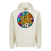 Oatmeal Heather Trick Or Treat Hallowen Round Premium Hoodie - LillyAllenDesigns