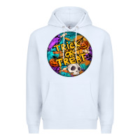 White Trick Or Treat Hallowen Round Premium Hoodie - LillyAllenDesigns