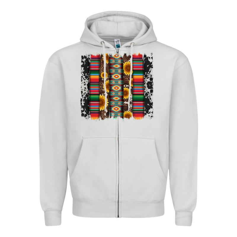 Cowhıde Aztec Serape Wıth Leopard And Sunflowers Brushstroke Zipper Hoodie by Artiststas | Teevron