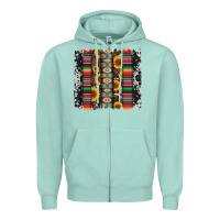 Seafoam cowhıde aztec serape wıth leopard and sunflowers brushstroke Zipper Hoodie - Artiststas
