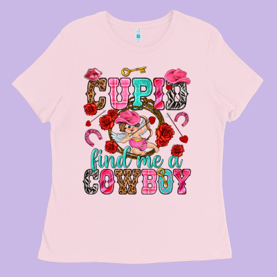 Cupid Find Me A Cowboy Valentine's Day Ladies Tee Designed By Howdyjamesfarm