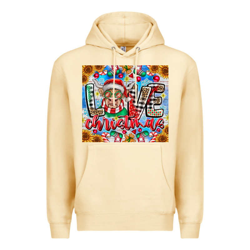 Love Christmas Highland Cow Premium Hoodie by CowhideDigitalArt | Teevron