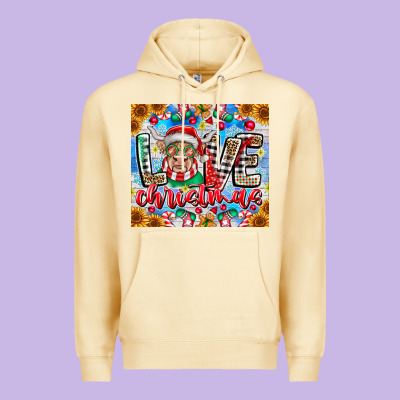 Love Christmas Highland Cow Premium Hoodie Designed By Cowhidedigitalart