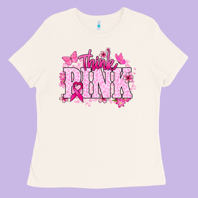 Think Pink Cancer Awareness Ladies Tee Designed By Howdyjamesfarm