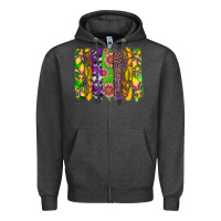 Charcoal Heather mardi gras sunflower fleur de lis leopard cowhide brushstrokes Zipper Hoodie - Artiststas