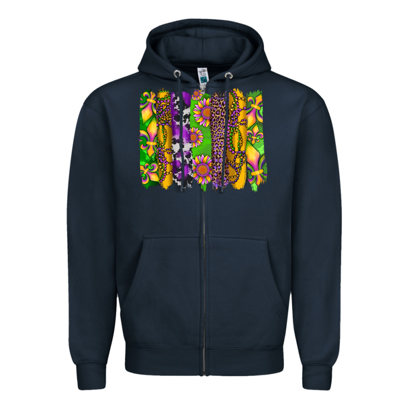 Mardi Gras Sunflower Fleur De Lis Leopard Cowhide Brushstrokes Zipper Hoodie by Artiststas | Teevron