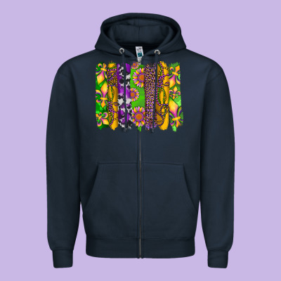 Mardi Gras Sunflower Fleur De Lis Leopard Cowhide Brushstrokes Zipper Hoodie Designed By Artiststas
