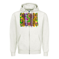 Oatmeal Heather mardi gras sunflower fleur de lis leopard cowhide brushstrokes Zipper Hoodie - Artiststas